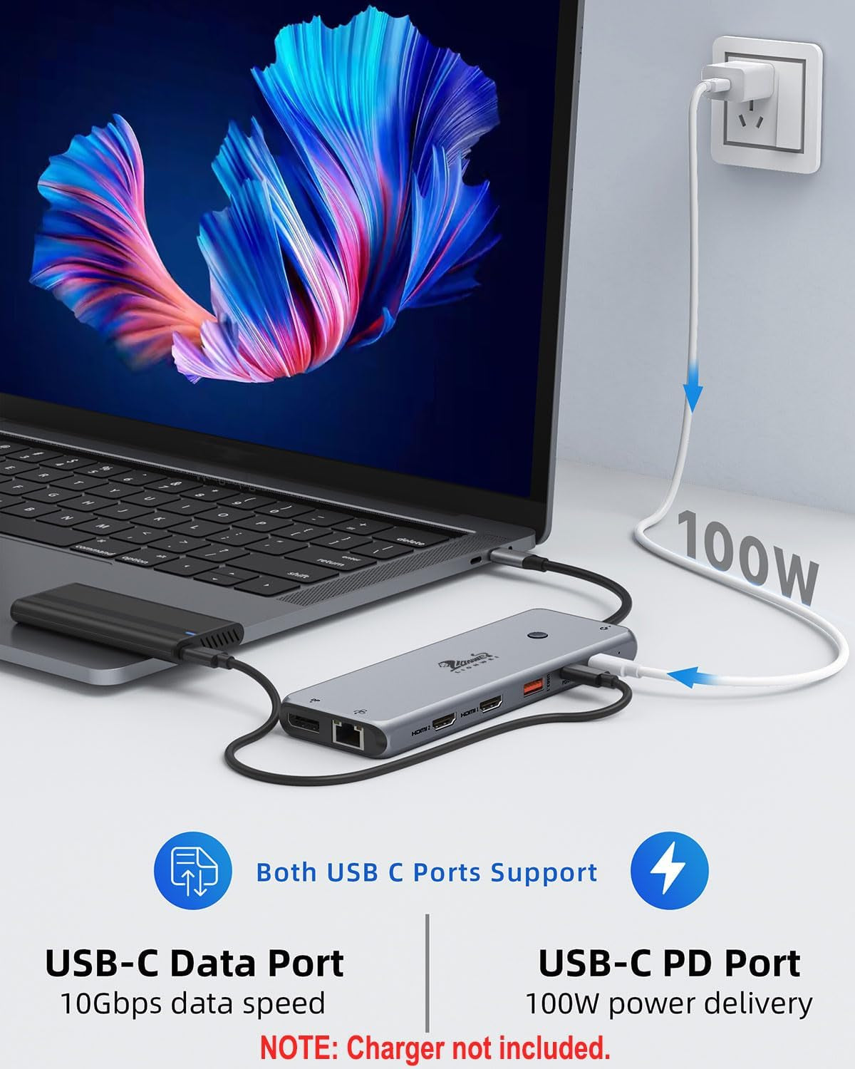 USB C Hub USB C Docking Station Dual Monitor 13 in 1 Triple Display Multiport Adapter with 2 HDMI+DP+8 USB C/A Ports+Ethernet+Audio, USB C Dongle for Macbook/Dell/Hp/Lenovo Thinkpad/Surface