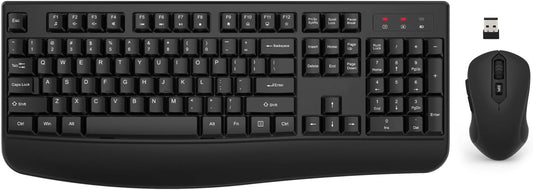 Wireless Keyboard and Mouse Combo,  2.4G Full-Sized Ergonomic Computer Keyboard with Wrist Rest and 3 Level DPI Adjustable Wireless Mouse for Windows, Mac OS Desktop/Laptop/Pc (Black)