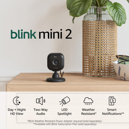 Mini 2 (Newest Model), Plug-In Smart Security Camera, HD Night View in Color, Built-In Spotlight, Two-Way Audio, Motion Detection, Works with Alexa — 3 Cameras (Black)