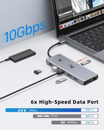 USB C Hub USB C Docking Station Dual Monitor 13 in 1 Triple Display Multiport Adapter with 2 HDMI+DP+8 USB C/A Ports+Ethernet+Audio, USB C Dongle for Macbook/Dell/Hp/Lenovo Thinkpad/Surface