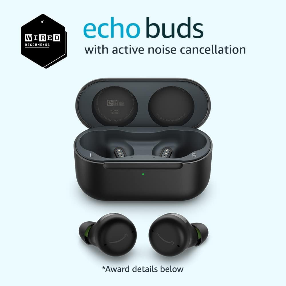 Echo Buds with Active Noise Cancellation (Newest Model), Wired Charging Case, Black